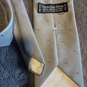 Dior Light Gray Silk-Blend Tie with Subtle Dot Motif